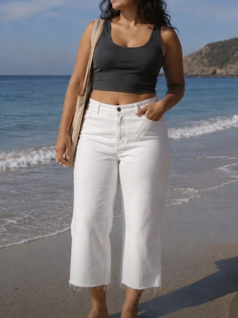 Tribal White High-Rise Cropped Wide-Leg Jeans Womens Size 20